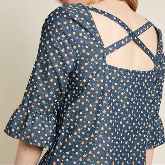 Modcloth Women's Crispy Combination Shift Dress In Navy‎ Floral Size Large - Picture 3 of 7